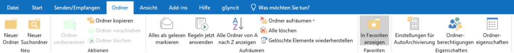 Outlook Menü Reiter Ordner